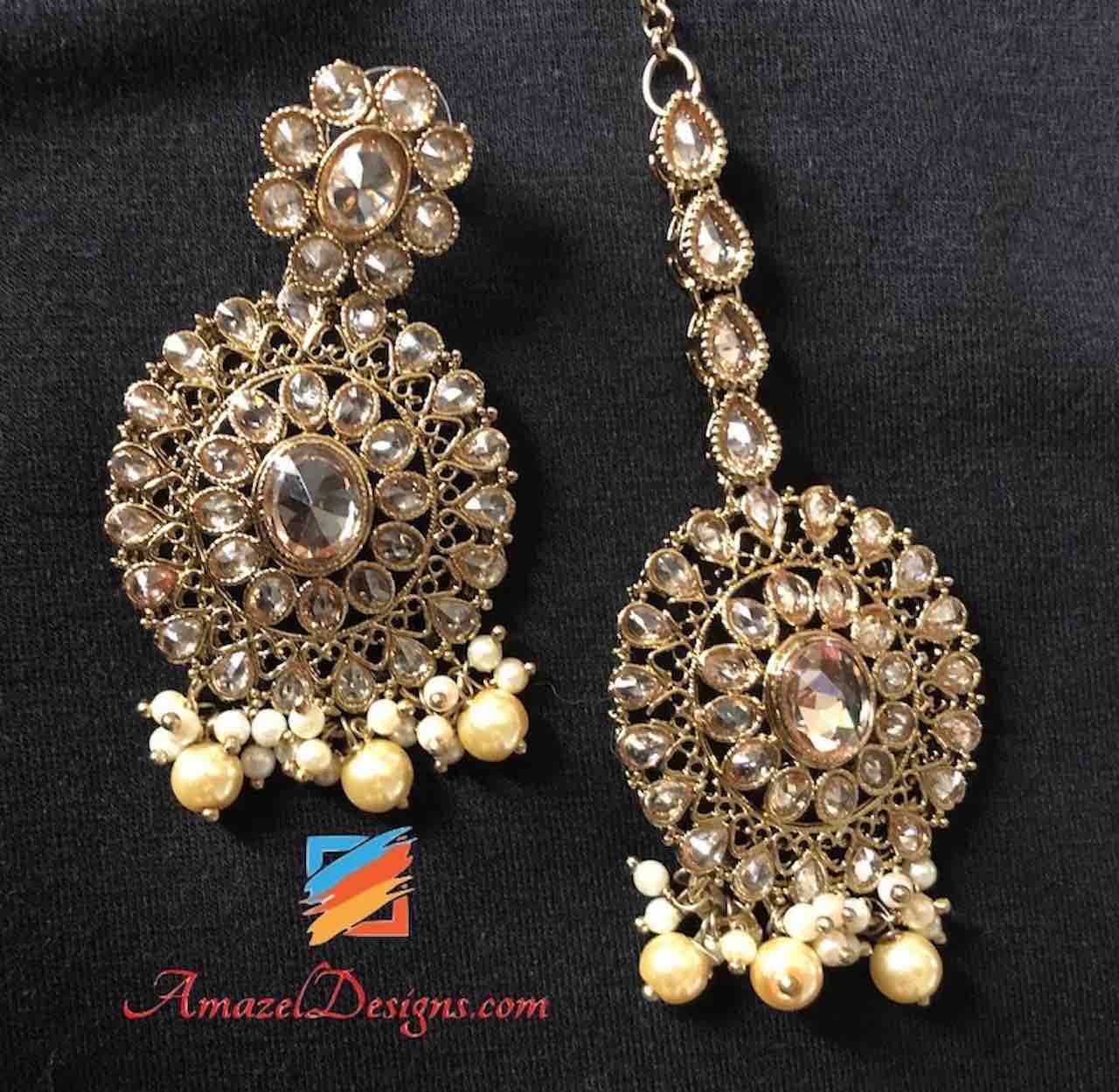 High Quality Champagne Polki 5 Layer Mala Necklace Set