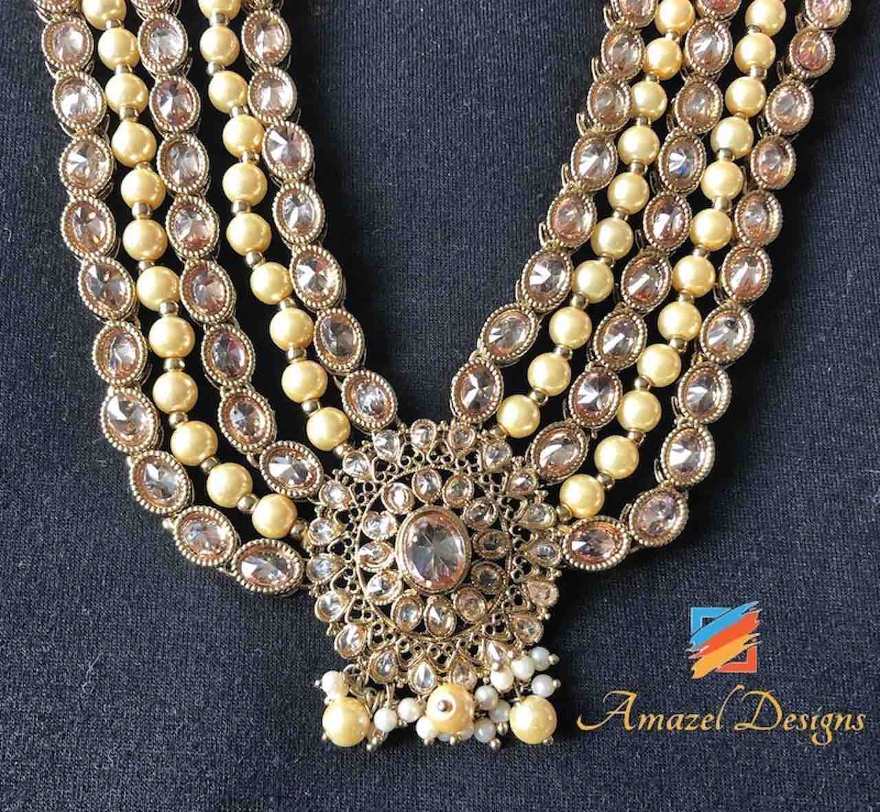 High Quality Champagne Polki 5 Layer Mala Necklace Set