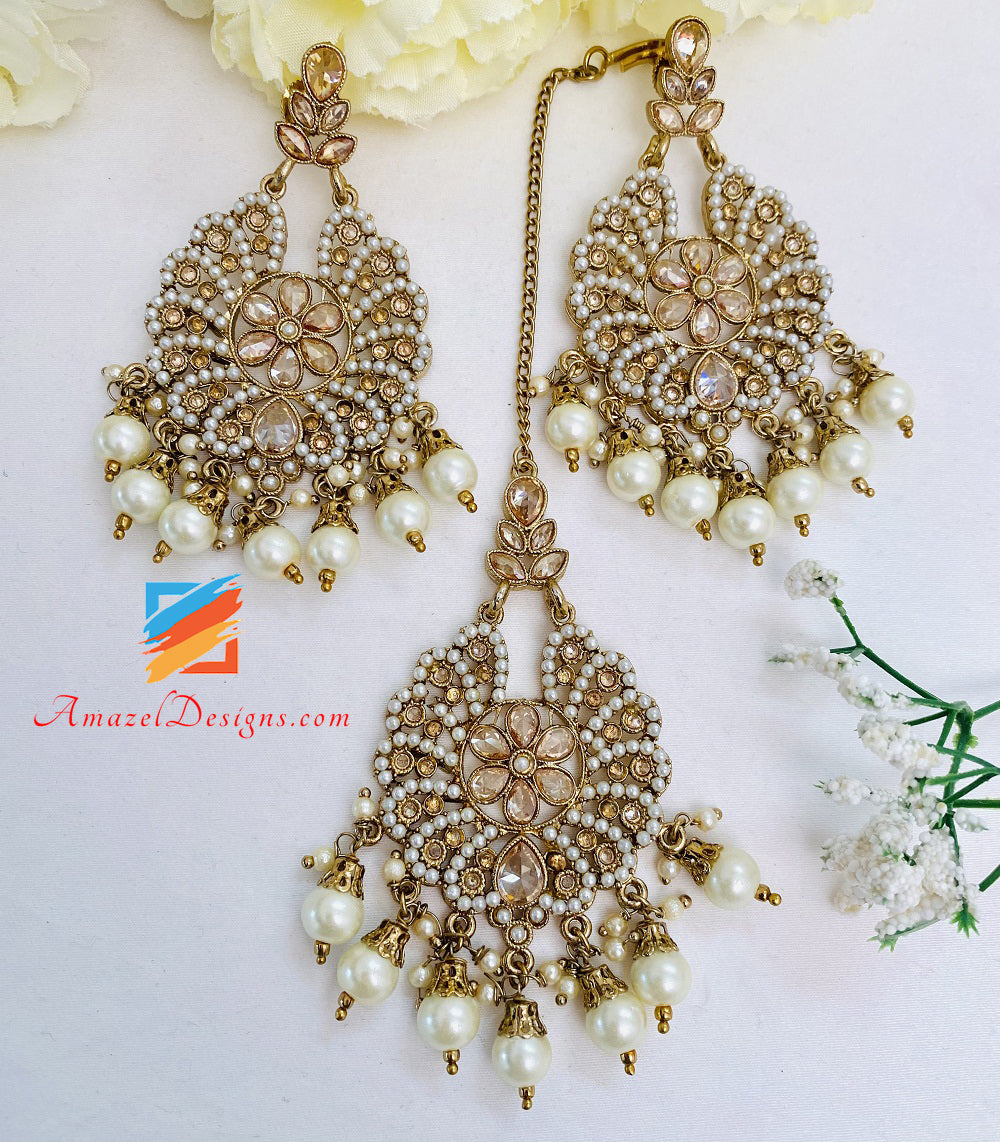 Polki champagne Super Lightweight Maang Tikka Set