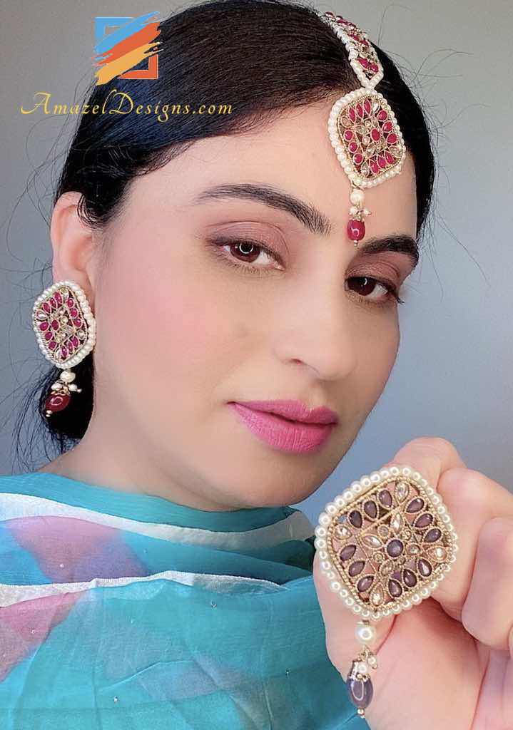 Grey Polki Studs Tikka Set
