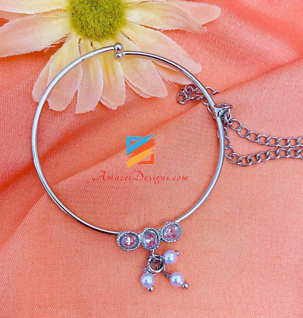 Punjabi Nath Silver Polki with White Pearls