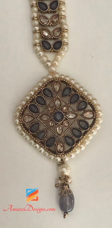 Grey Polki Studs Tikka Set