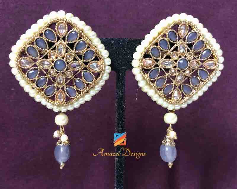 Grey Polki Studs Tikka Set