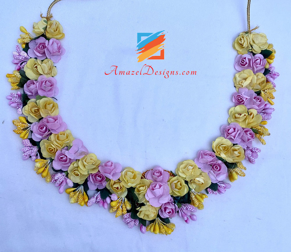 Pink Yellow Necklace Earrings Tikka and Kada Rings Set