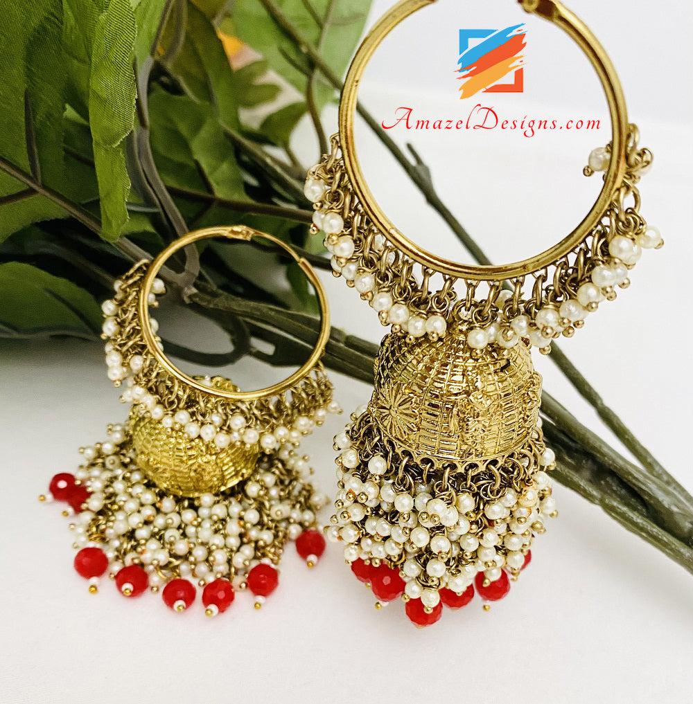 Rote Perlen Pearly Jhumki Waliyaan