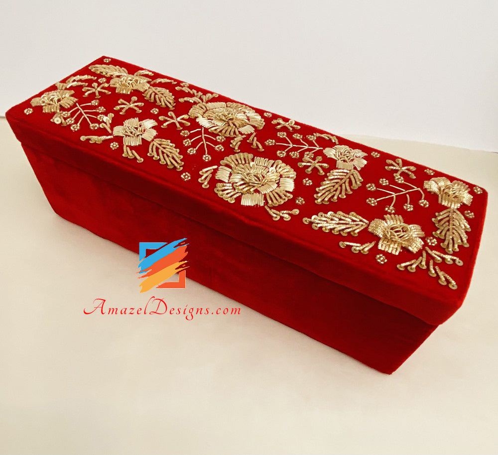 Red Chooda Box Dabka Tilla Lavoro manuale