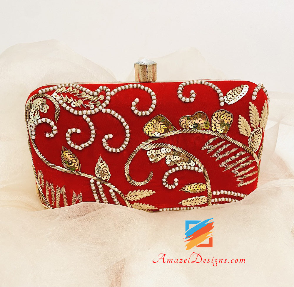 Red Clutch Beads Tilla Sitara Work