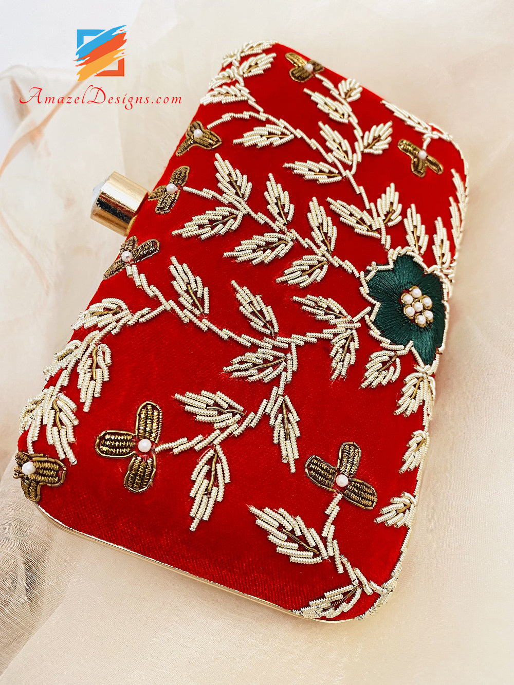 Pochette Rossa Dabka Work Tocco Di Verde