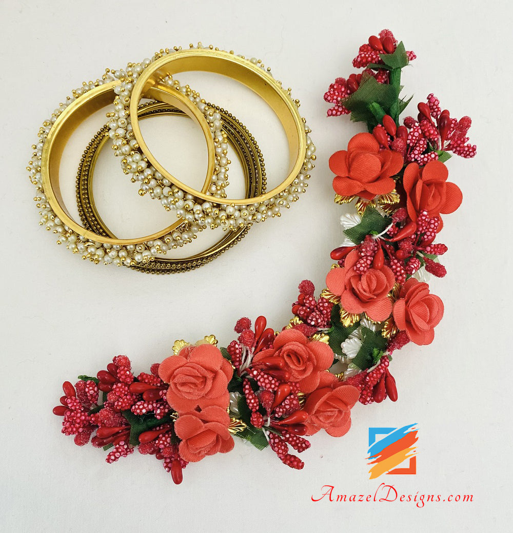 Red Gajra Golden Silver Patiyaan Touch