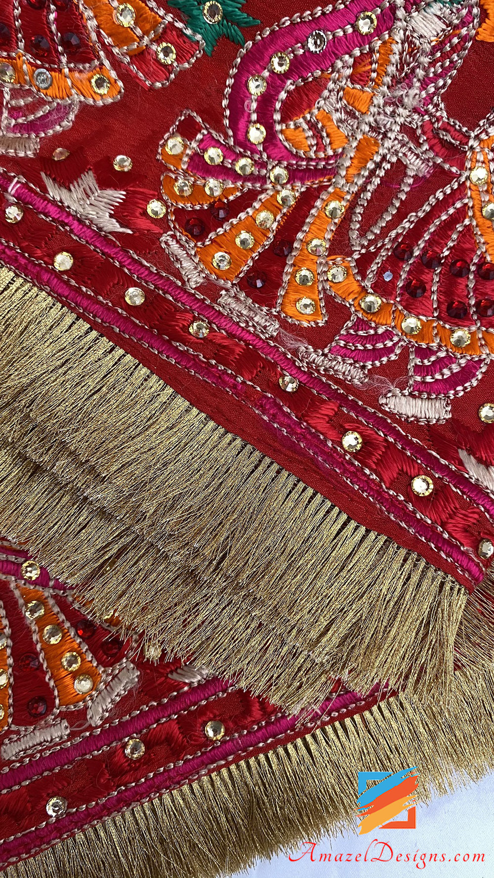 Roter Phulkari Duppatta Mutyara auf beiden Seiten