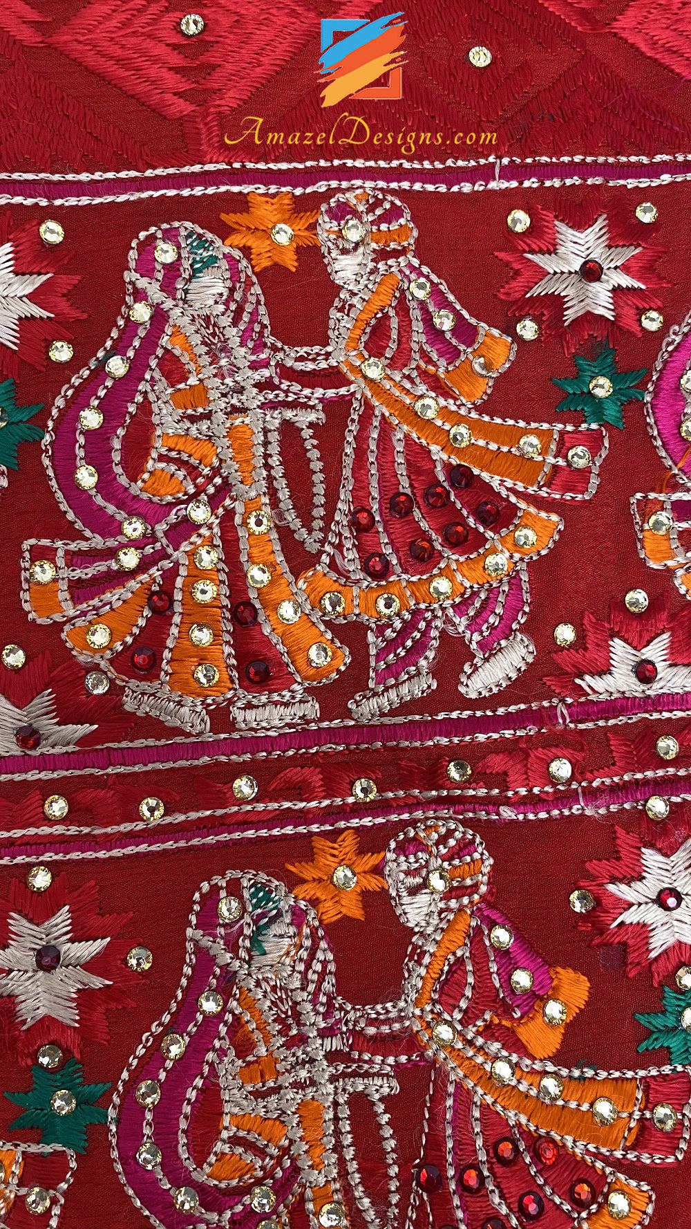 Roter Phulkari Duppatta Mutyara auf beiden Seiten