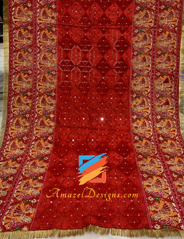 Roter Phulkari Duppatta Mutyara auf beiden Seiten