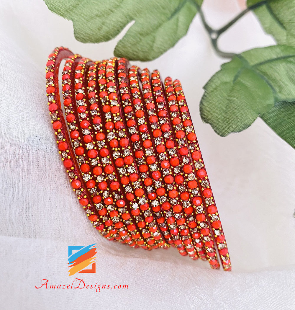 Red Stone Glass Bangles - Main Image