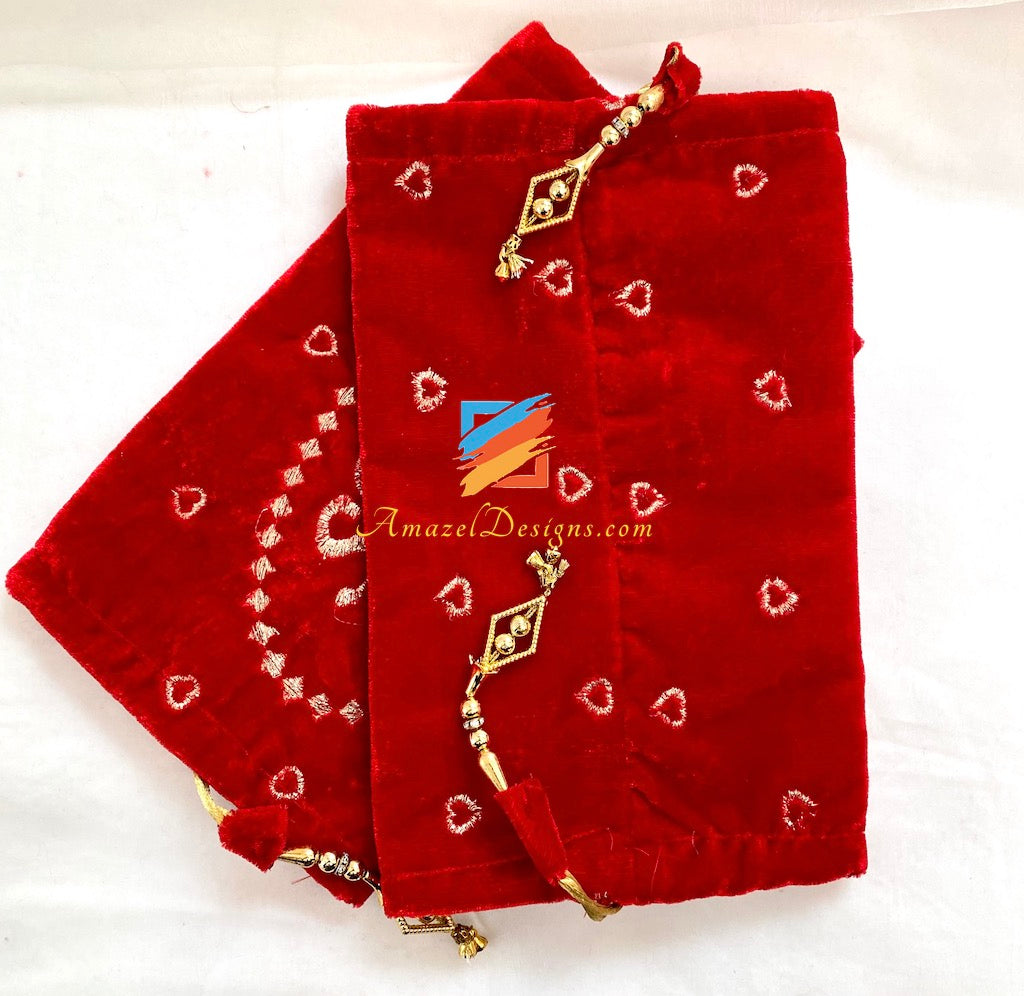 Red Velvet Choora Cover with Golden Embroidery - Shubh Vivah