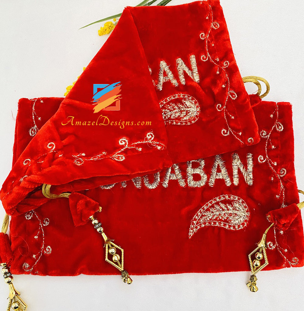 Goldener Tilla Punjaban Chura-Bezug aus rotem Samt