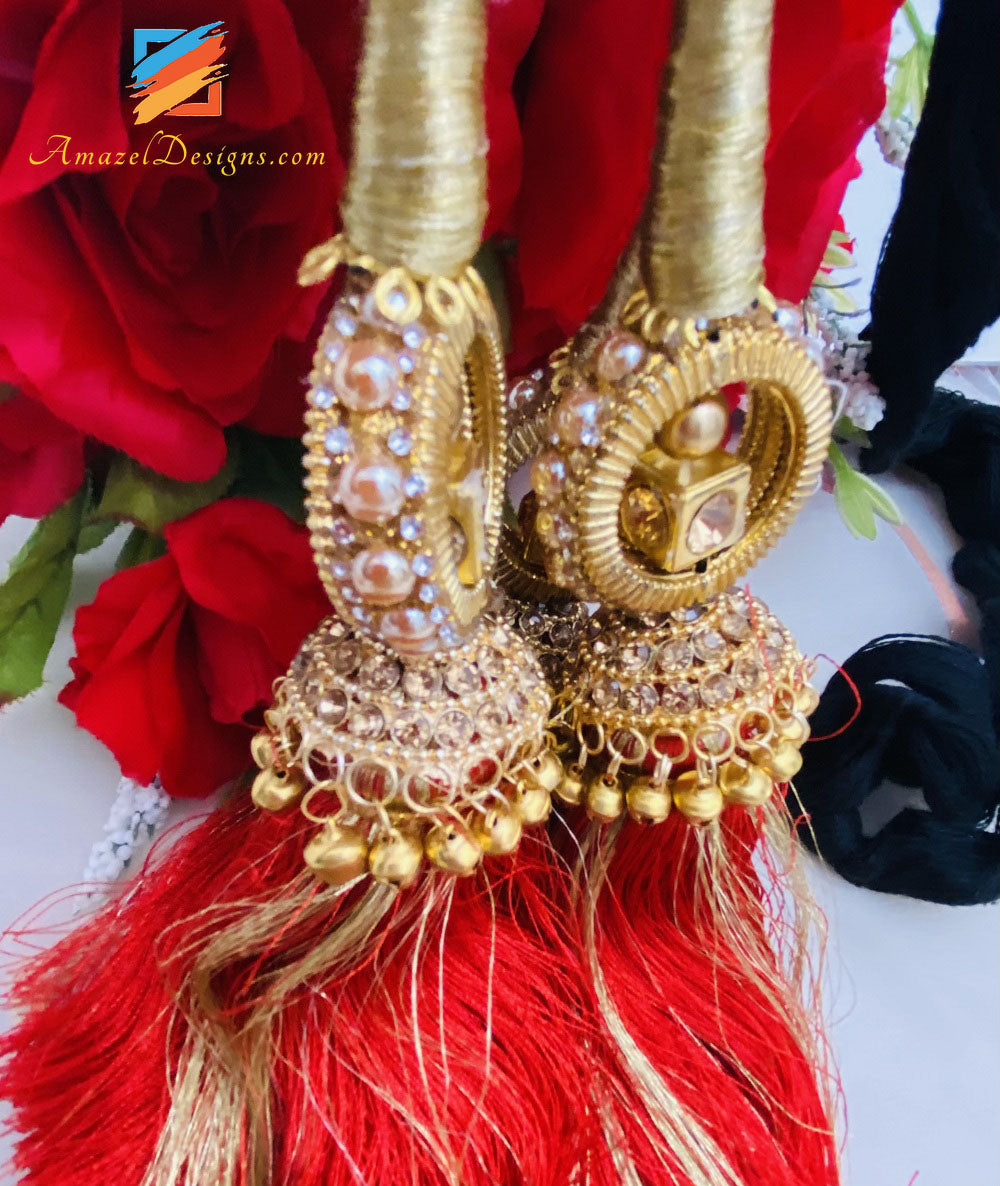 Red And Golden Paranda With Ghungroo