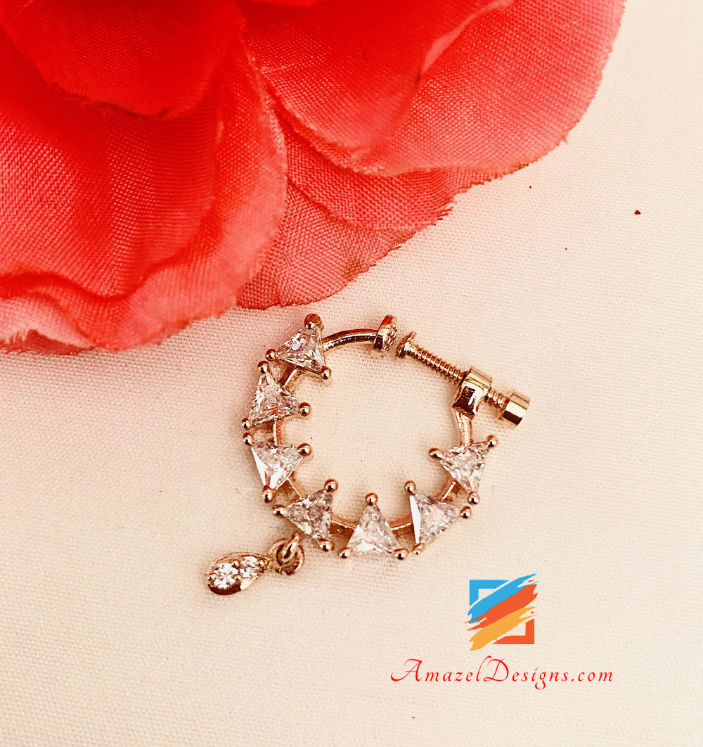 Anello da naso avvitato senza fori con diamante americano AD in oro rosa