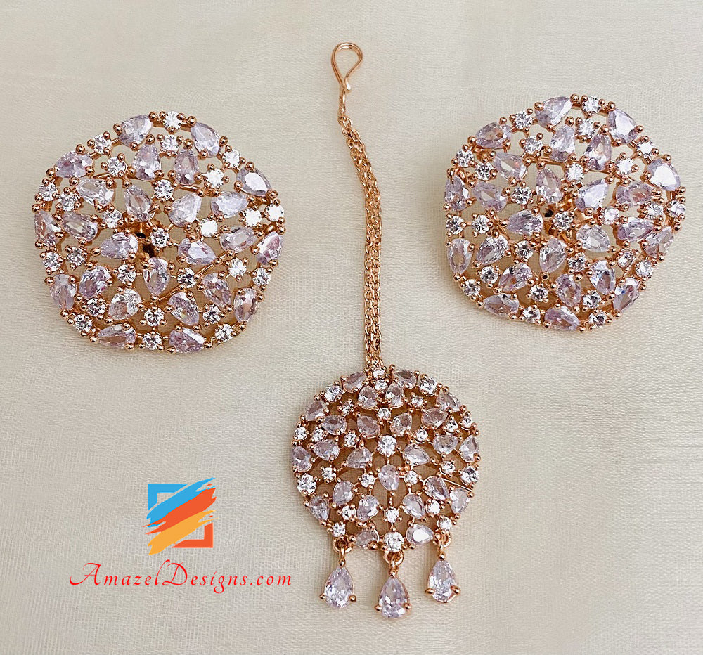 Tikka-Set mit Halsketten- und Ohrsteckern aus Roségold mit amerikanischen Diamanten