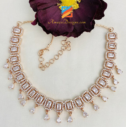 Rose Gold American Diamond Single Line Necklace
