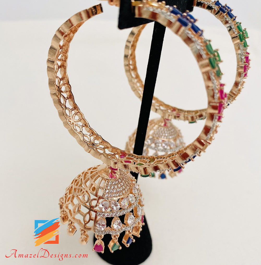 Rose Gold Multicoloured Lightweight American Diamond AD Waliyaan