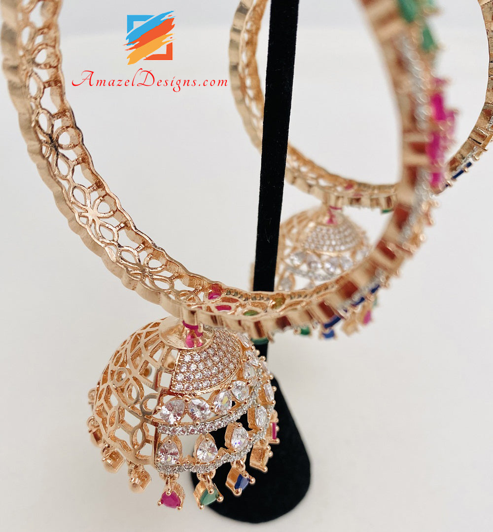 Rose Gold Multicoloured Lightweight American Diamond AD Waliyaan