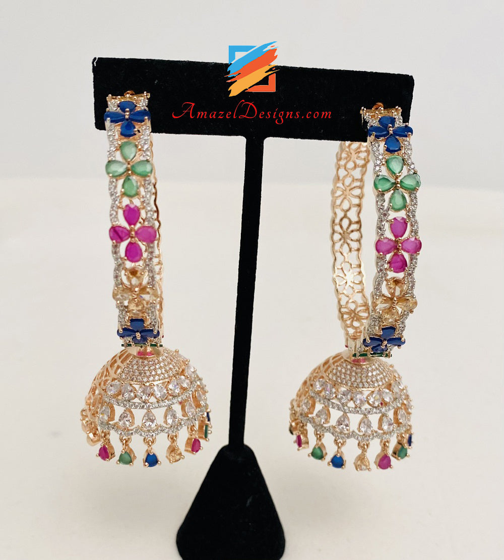 Rose Gold Multicoloured Lightweight American Diamond AD Waliyaan
