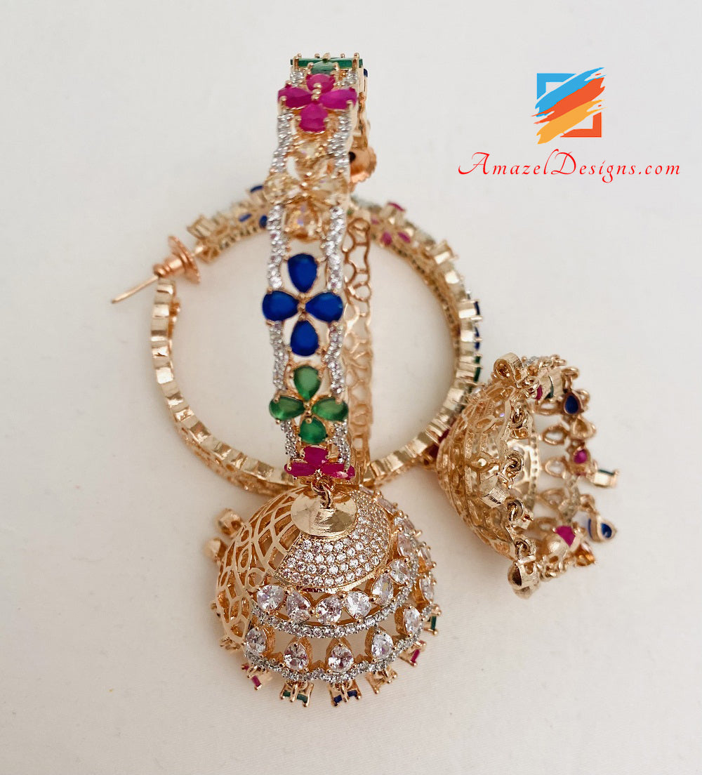 Rose Gold Multicoloured Lightweight American Diamond AD Waliyaan