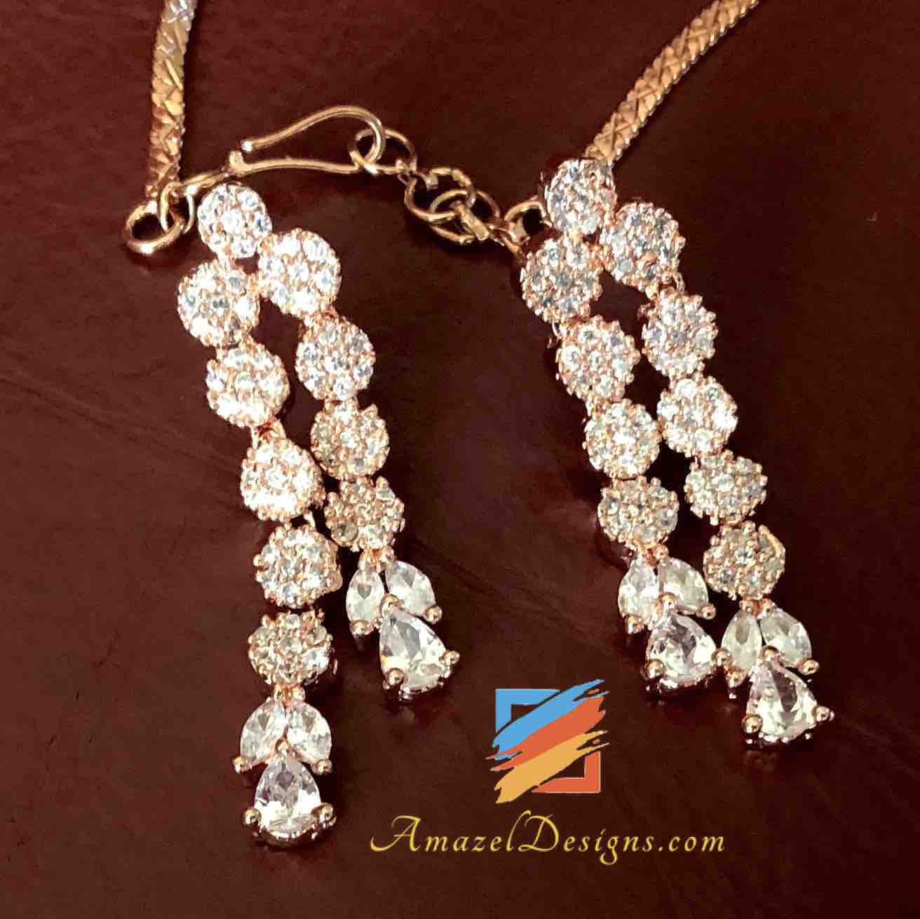 Rose Gold American Diamond (AD) Necklace Earrings Set