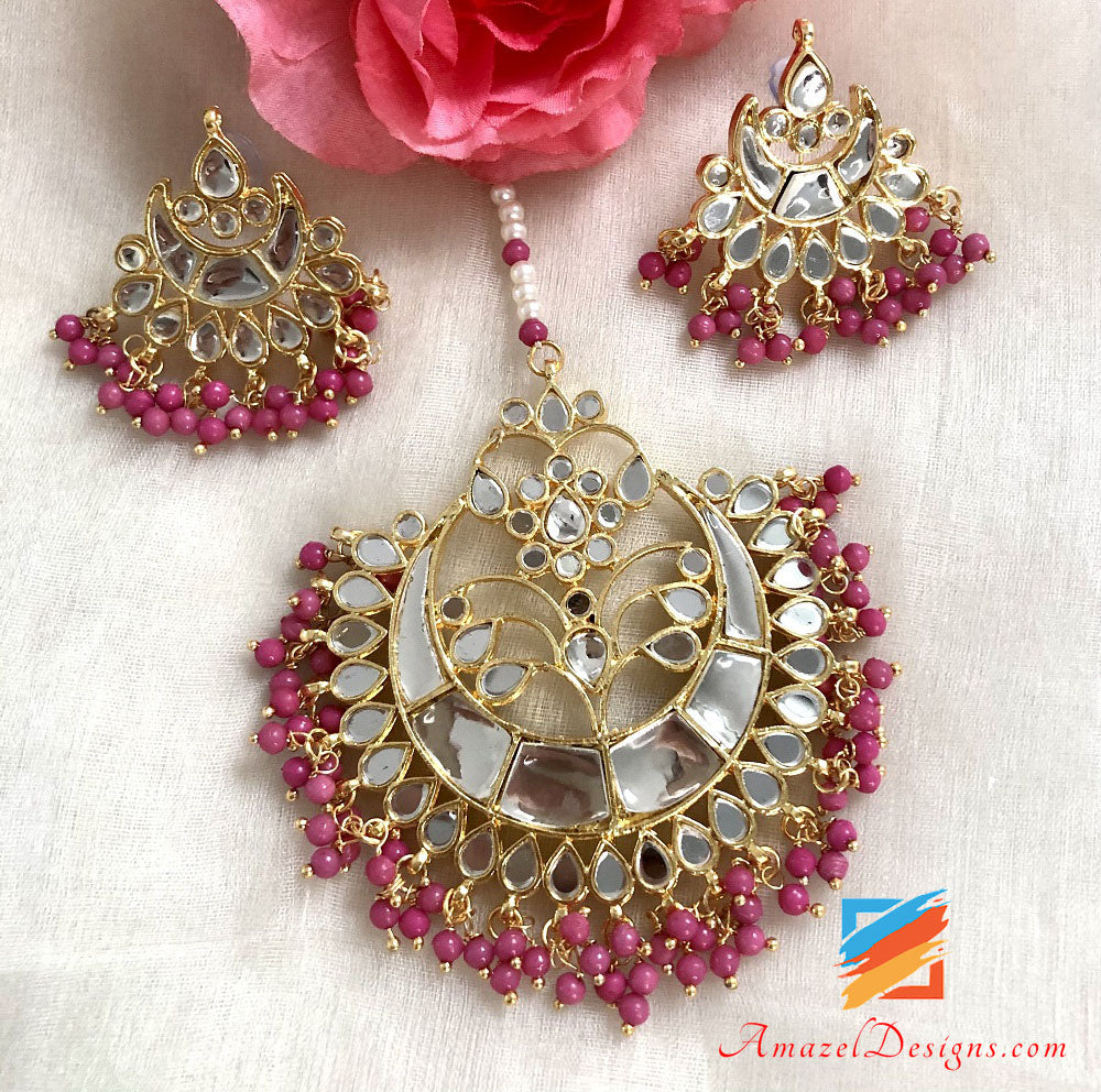 Multiple Colours - Pearls Sheesha Tikka And Studs Set