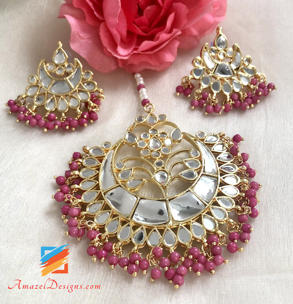 Multiple Colours - Pearls Sheesha Tikka And Studs Set