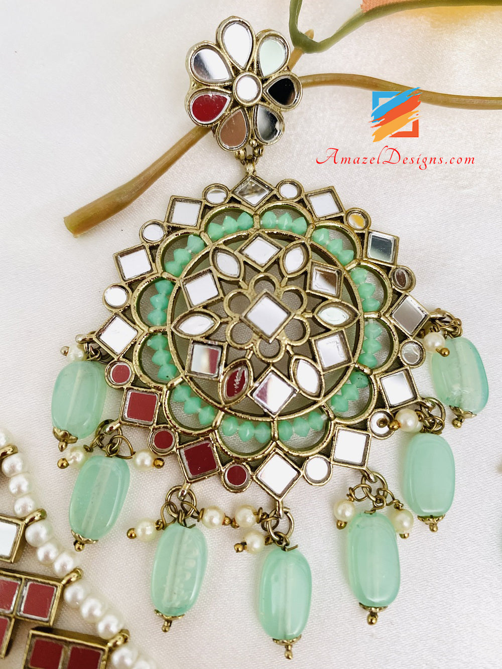 Sheesha Mint Earrings Tikka Set
