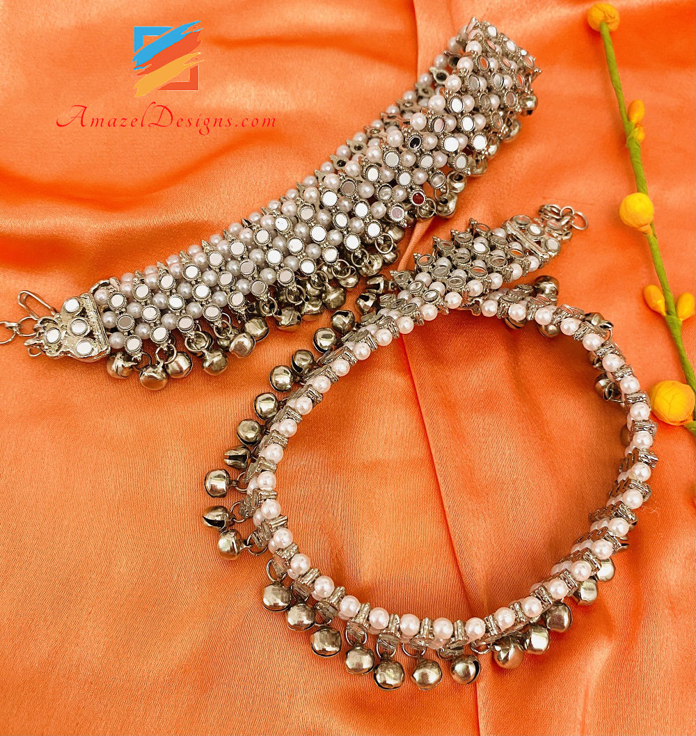 Silver Layers Mirror Ghungroo Jhanjar – Amazel Designs