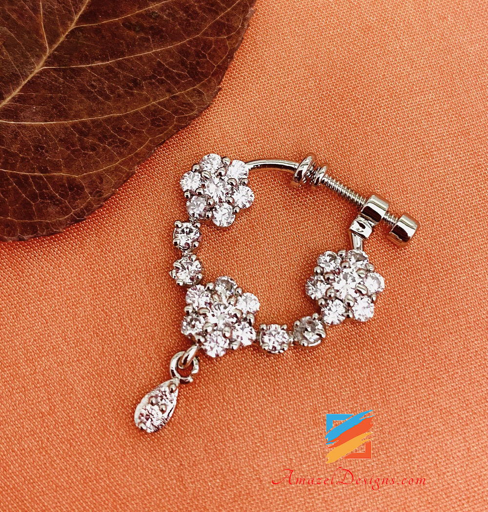 Silberner American Diamond AD Verschraubter, nicht durchbohrter Nasenring