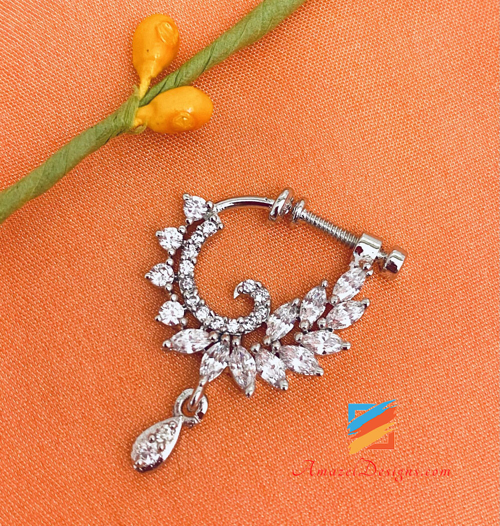 Silberner American Diamond AD Verschraubter, nicht durchbohrter Nasenring