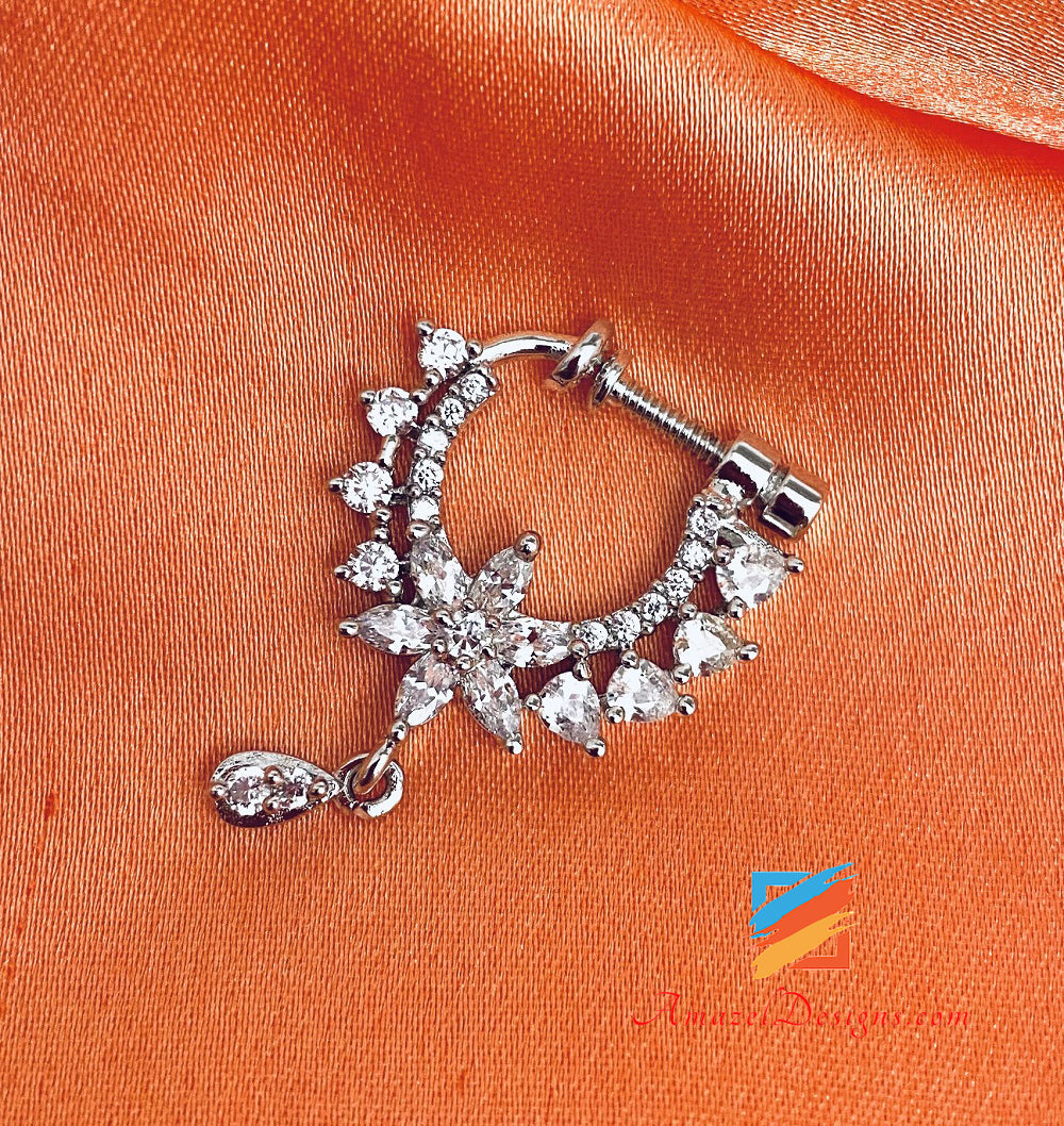 Silberner American Diamond AD Verschraubter, nicht durchbohrter Nasenring