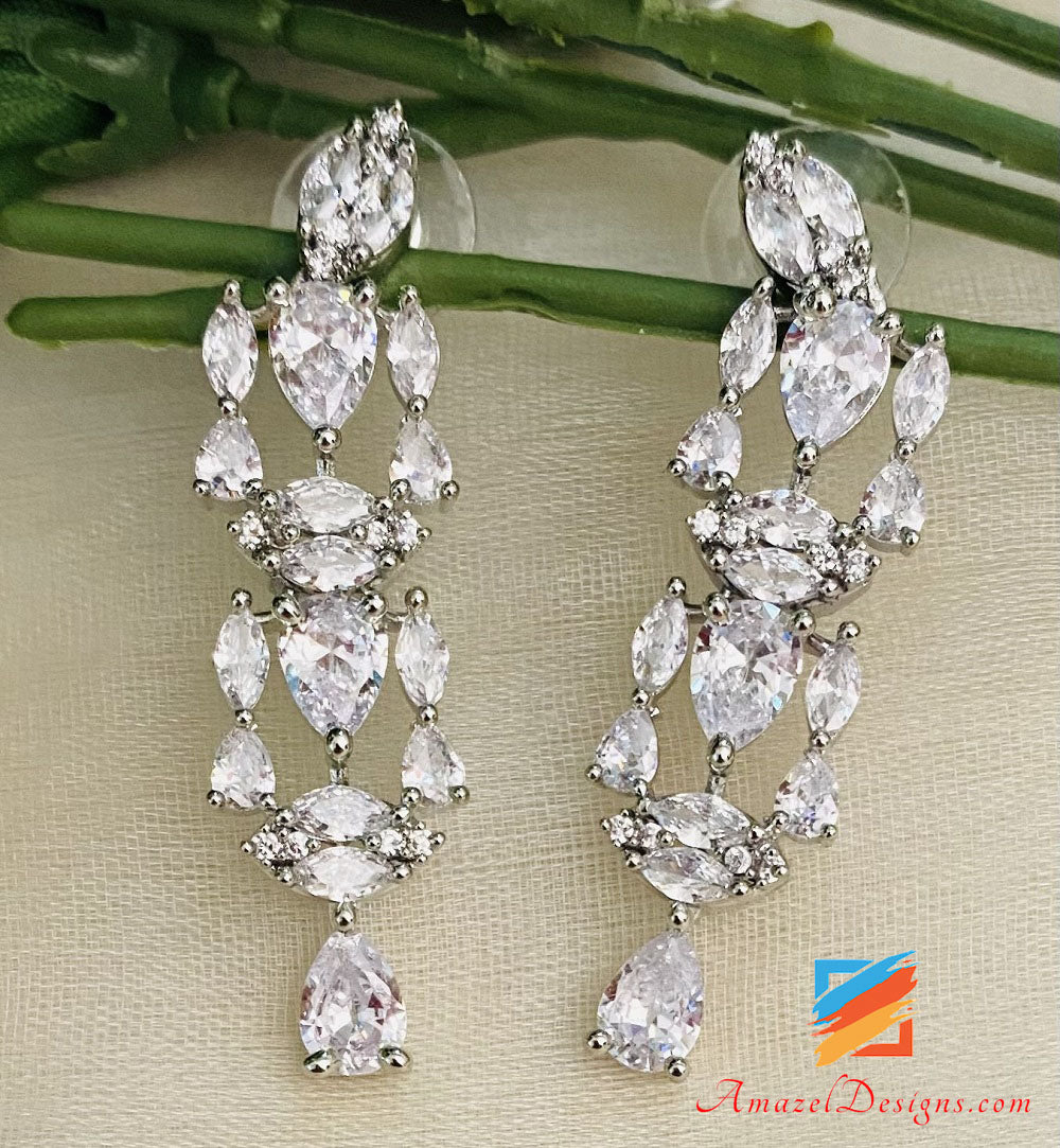 Silver American Diamond AD Necklace And Earrings Set