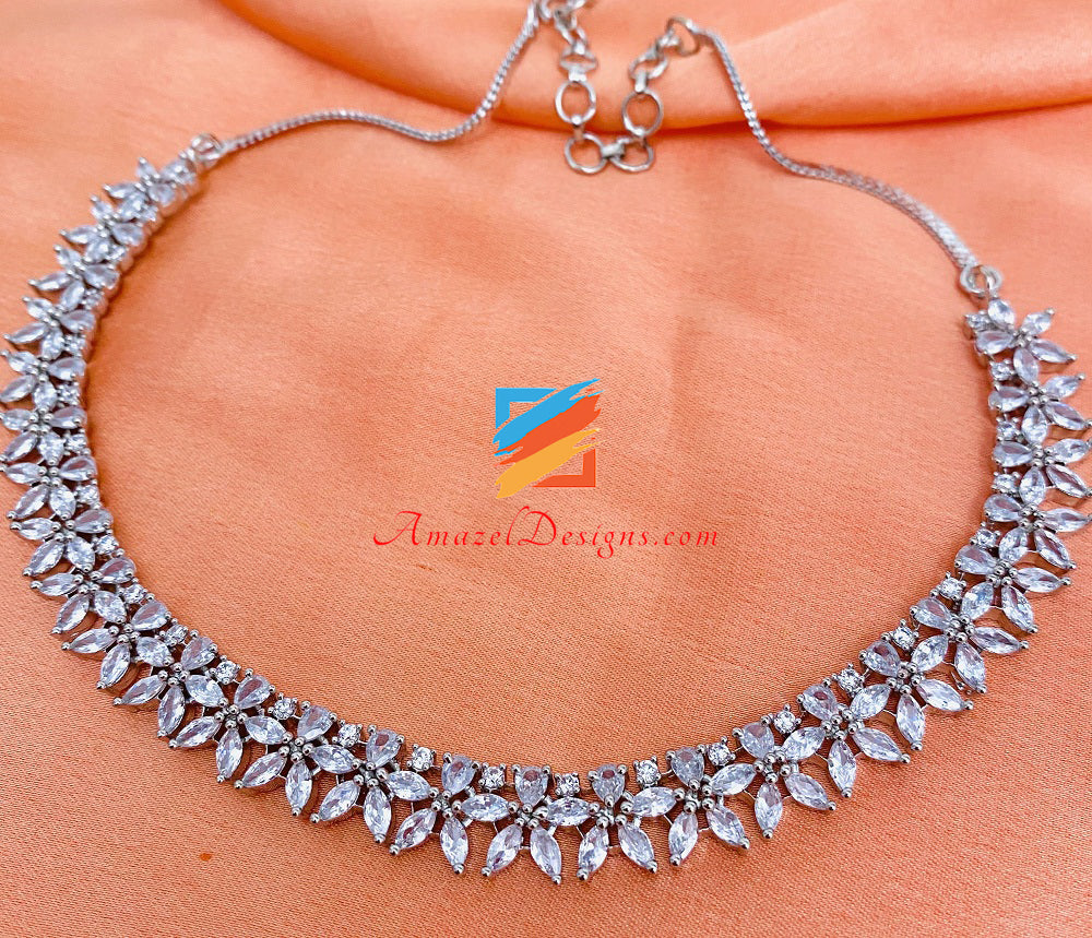 Silver American Diamond (AD) Single Line Necklace