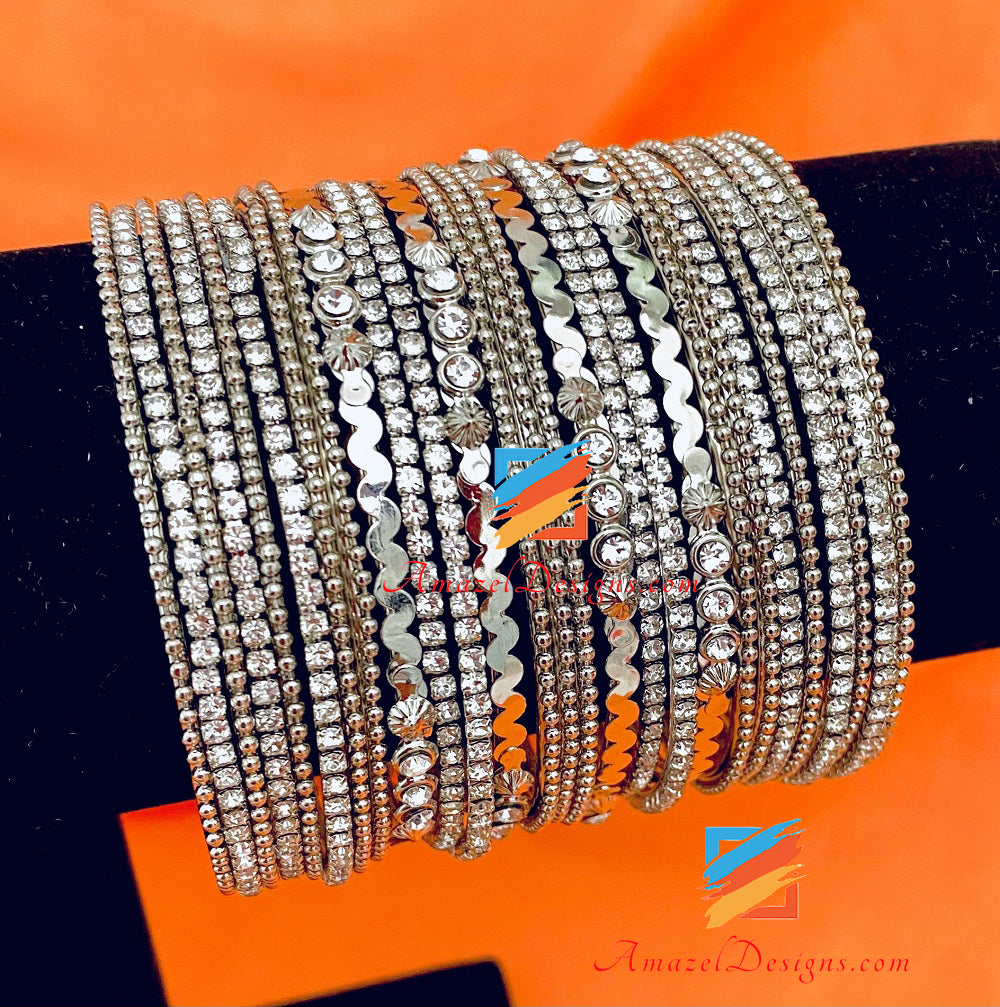 Silver Bangles Set Silver Churiyan Silver Mix Bangle Set – Amazel