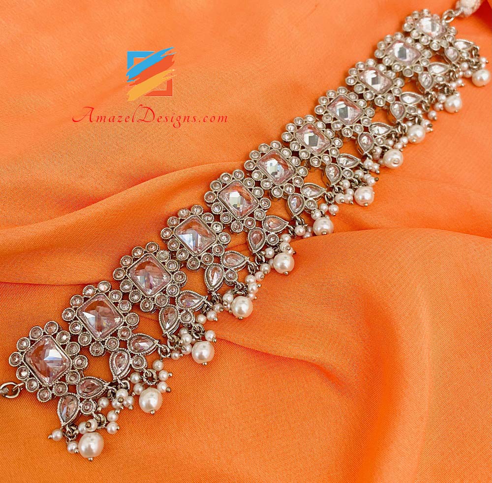 Set di orecchini Tikka in argento Polki Jhumki