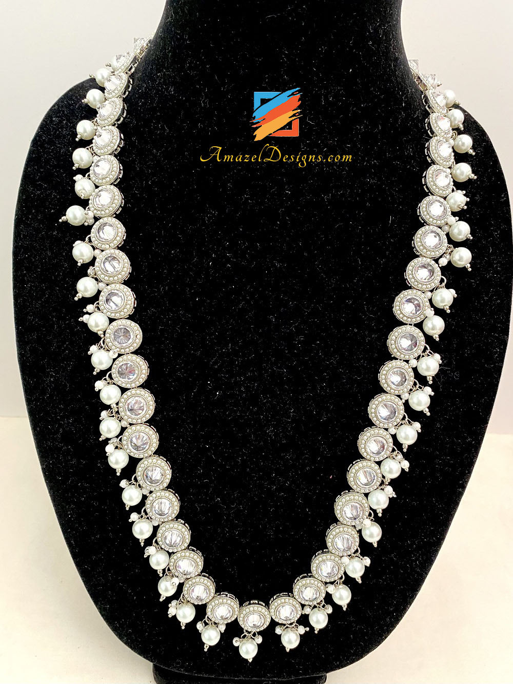 Set Tikka con orecchini lunghi Mala Polki in argento