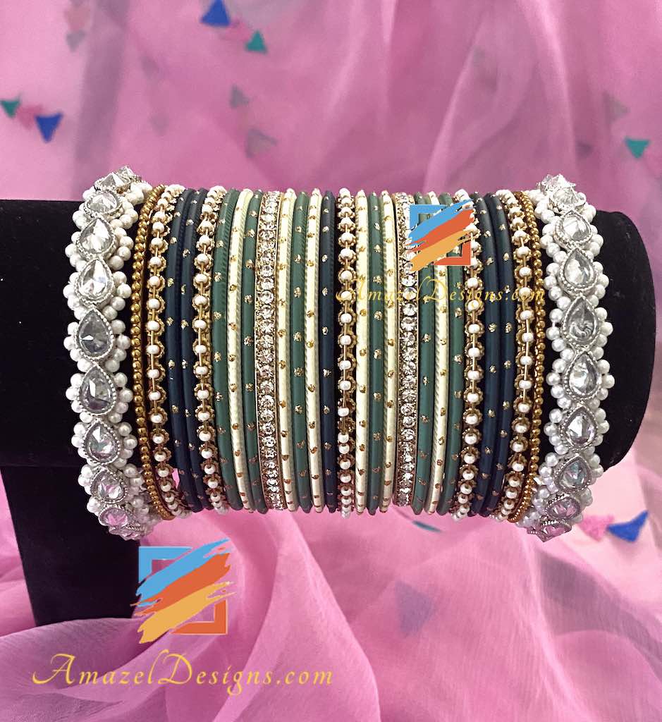 Silberfarbenes Polki-Mix-Armreif-Set