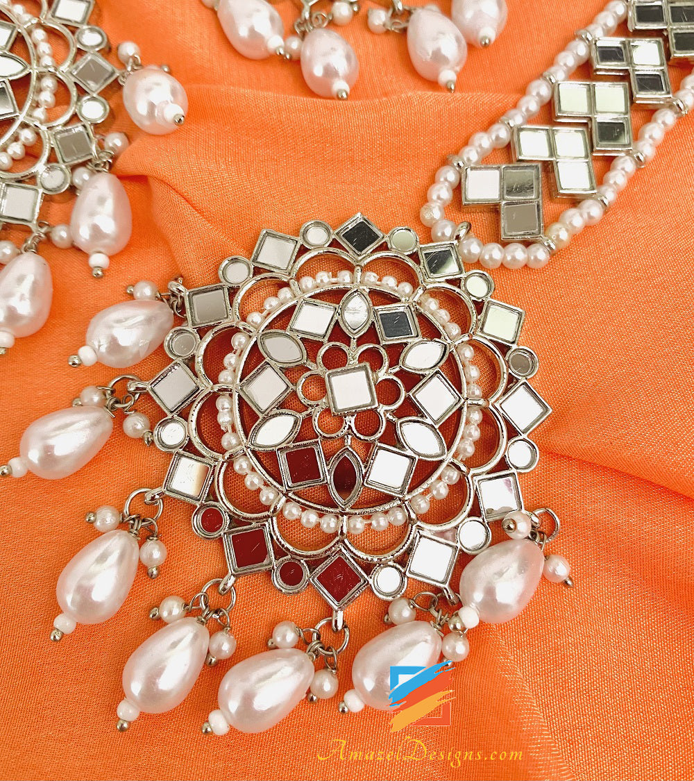 Silver Sheesha Earrings Tikka Set