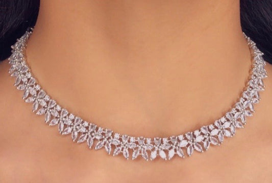 Silver American Diamond (AD) Single Line Necklace