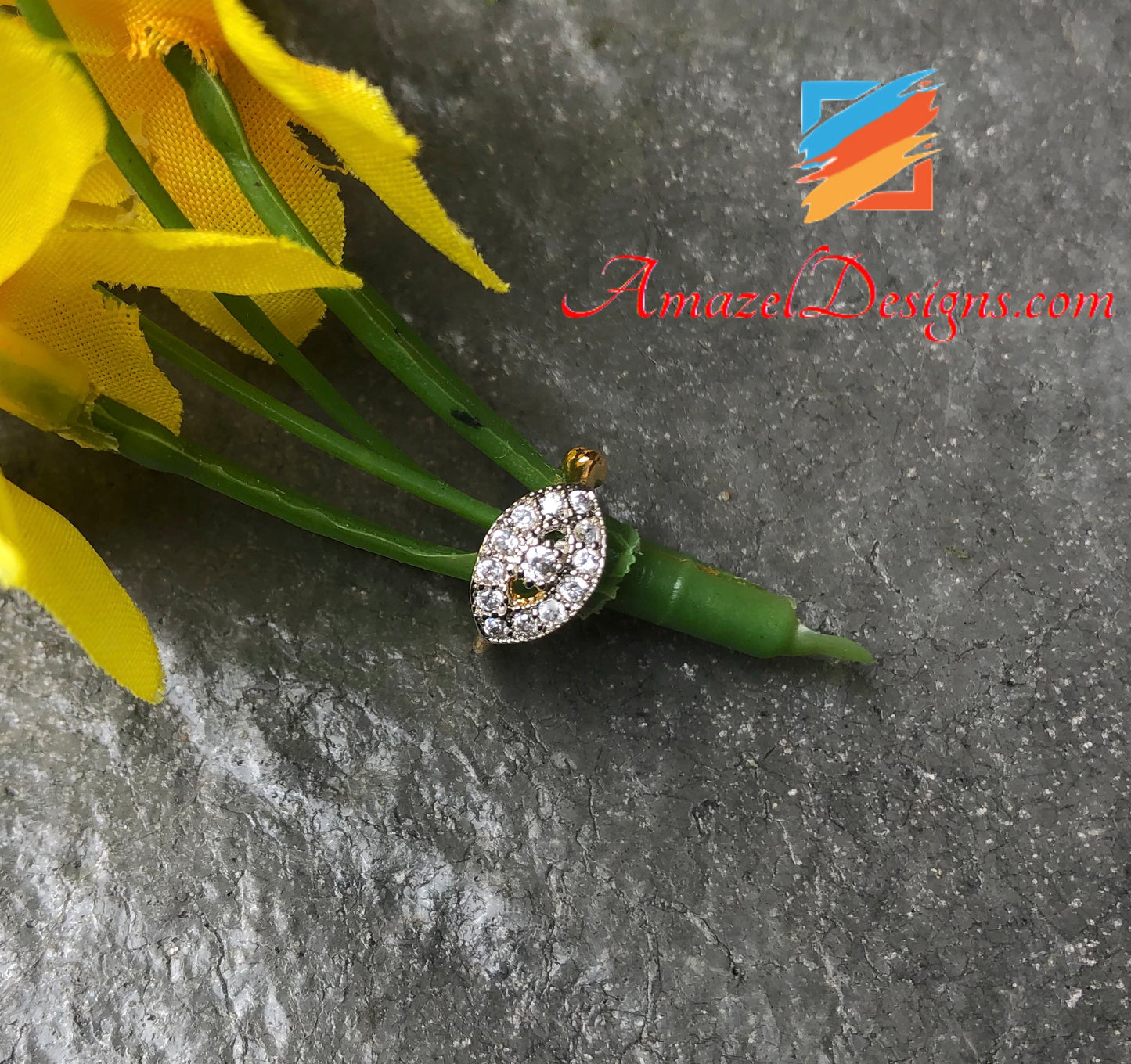 Silver Nose Pin Clip On American Diamond