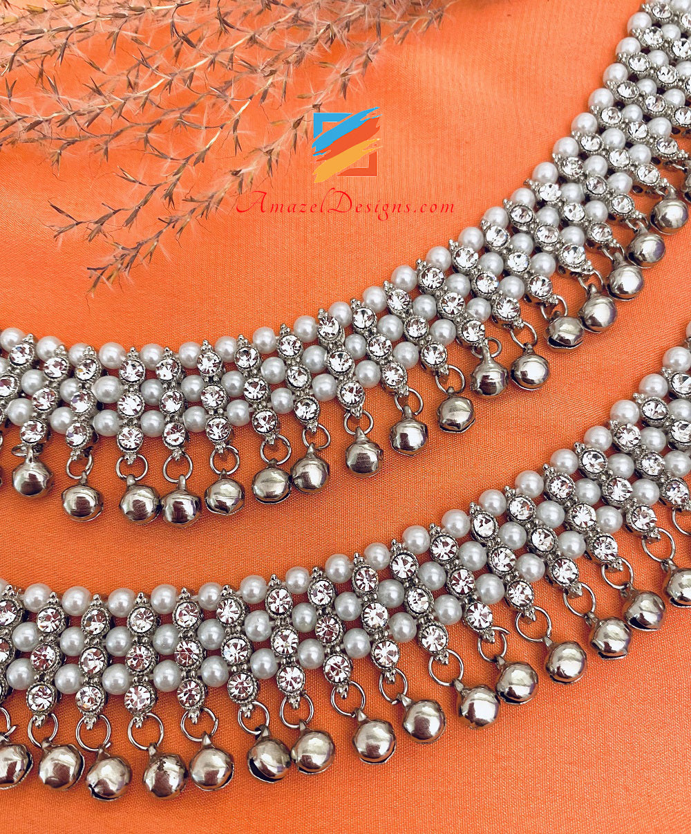 Argento bianco perline Ghungroo Jhanjaar