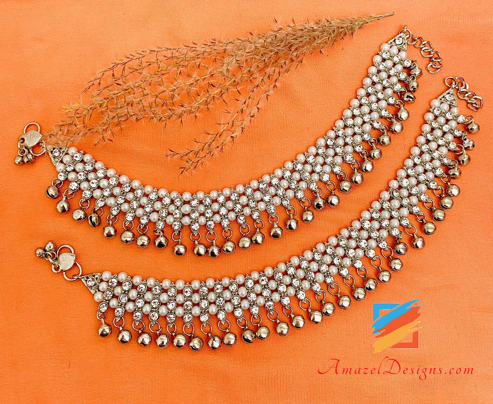 Argento bianco perline Ghungroo Jhanjaar