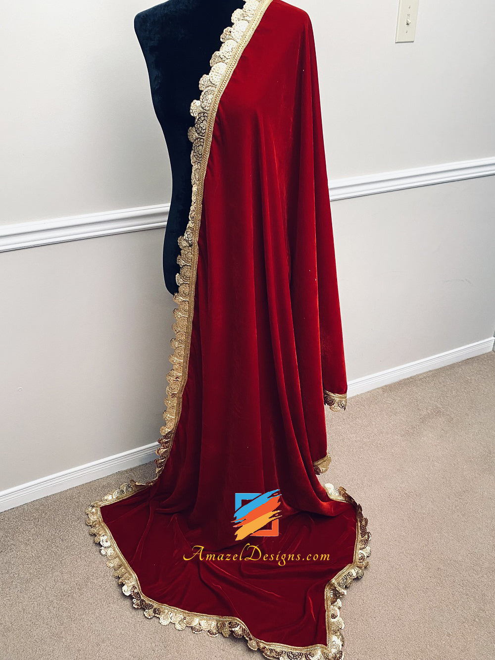 Sitara Glitter Pakhi Gotta Maroon Velvet Shawl – Amazel Designs