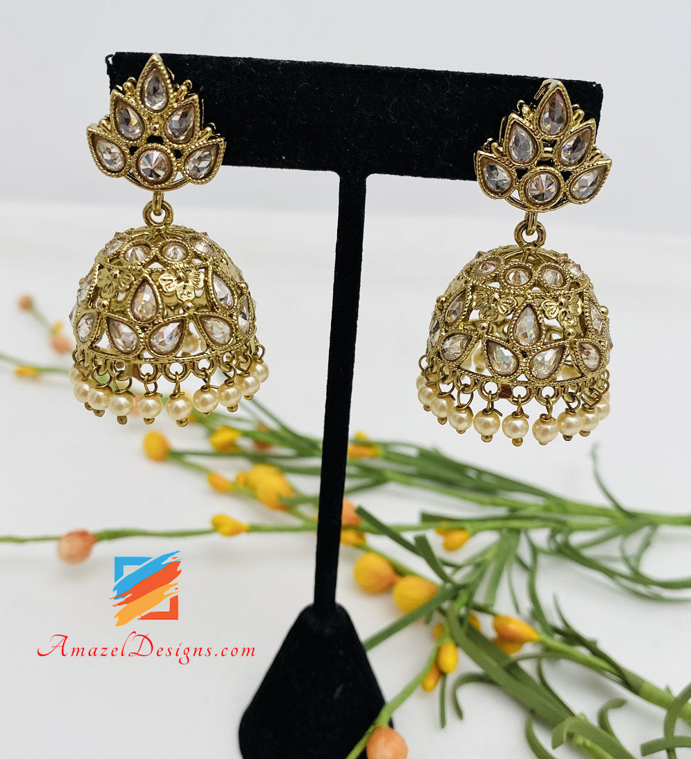 Small Cute Polki Golden Jhumki