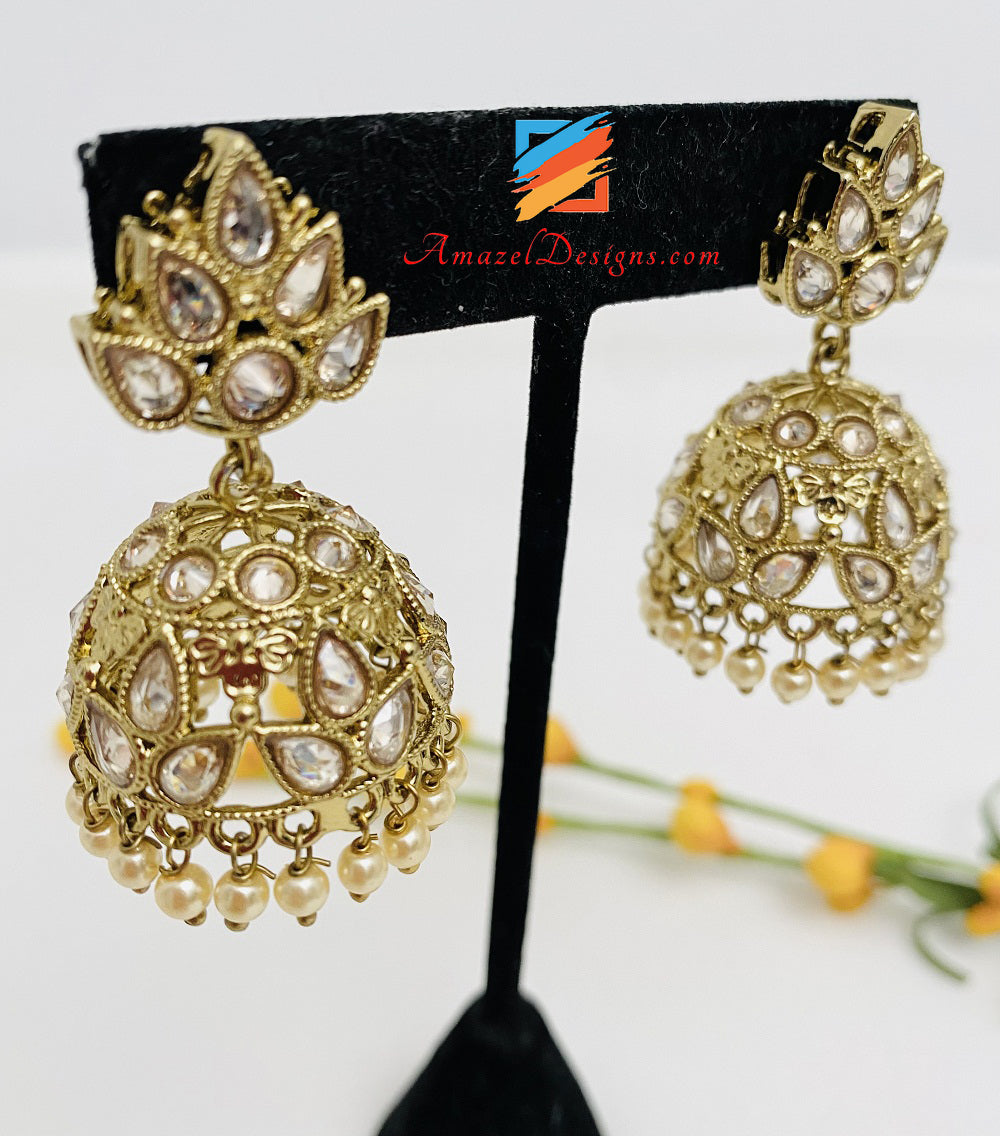 Small Cute Polki Golden Jhumki