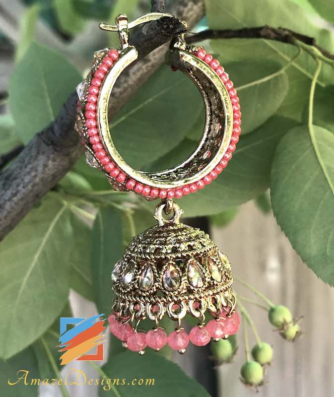 Polki Jhumki Waliyaan Dunkelrosa Perlen